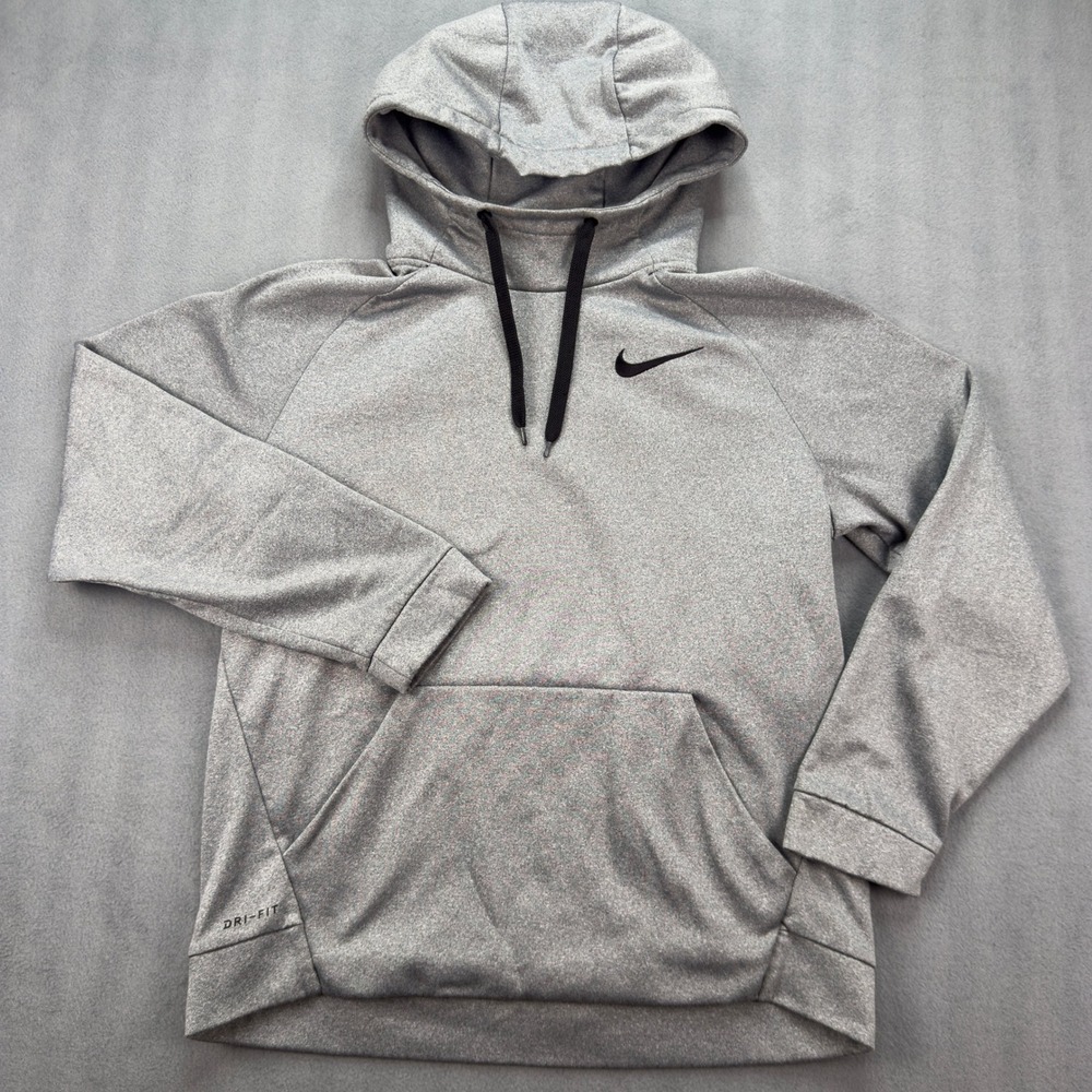 Nike Dri-FIT Men Grey Heather Training Hoodie Fleece Sweatshirt Medium